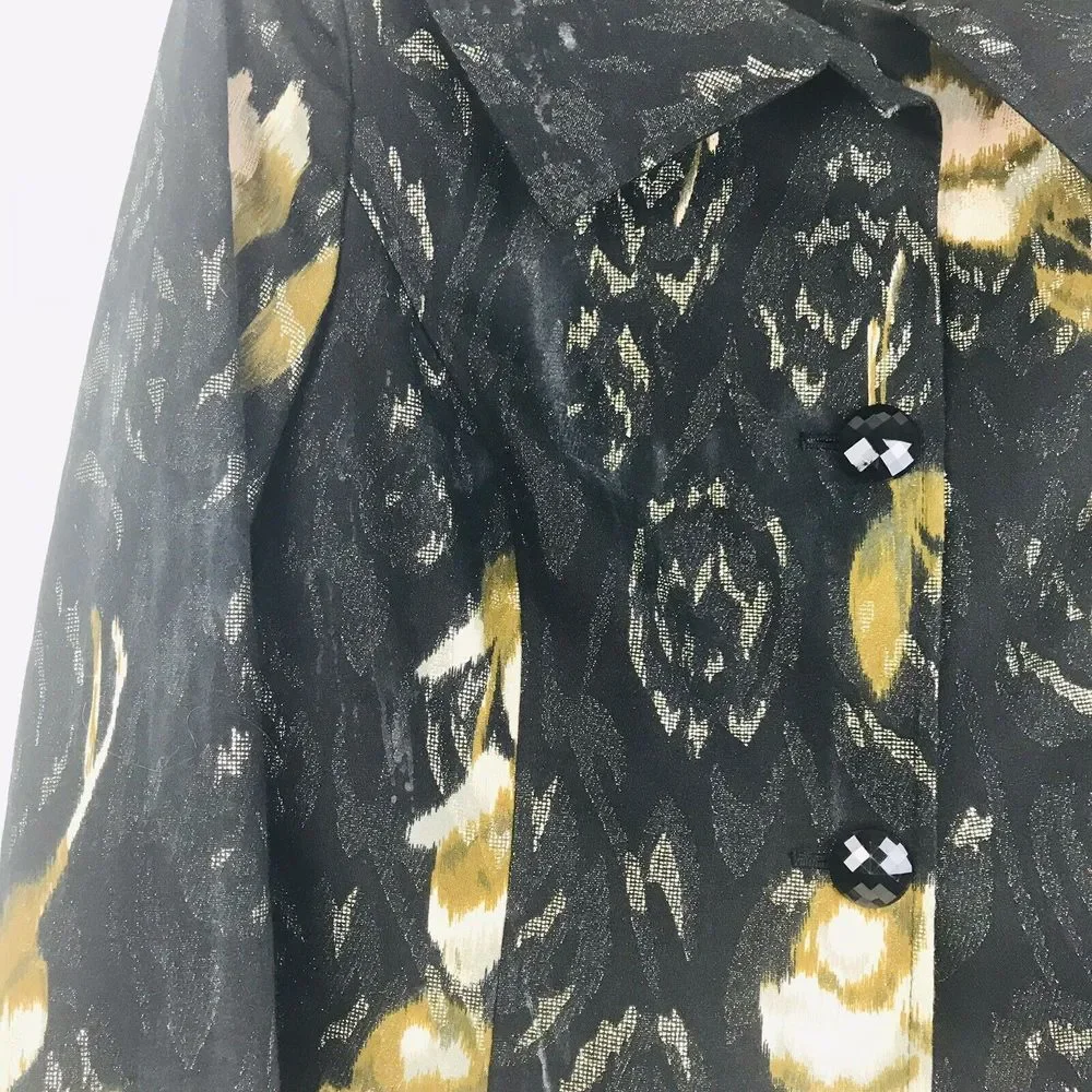 Bandolino Women's Black Gold Floral Shimmer Button‎ Front Jacket Size 6